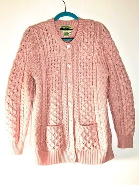 ARAN CRAFTS Traditional Knit Cardigan - Rose Pink - SZ M